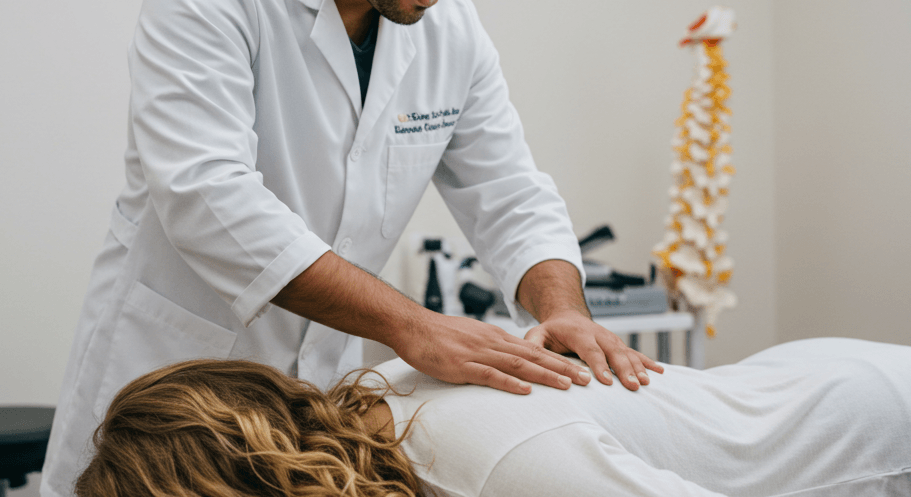 Quiropráctico en Tepic, haciendo un ajuste de columna en el Centro Quiropráctico Atlantis